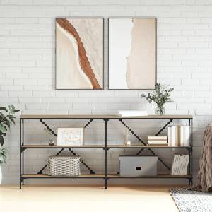 vidaXL Конзолна маса дъб сонома 180x30x75 см инженерно дърво и желязо (832854)