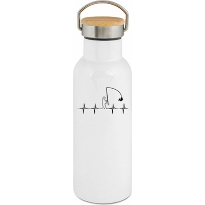 123TRIKO termoska Rybaření EKG, srdeční tep, bílý potisk 500 ml