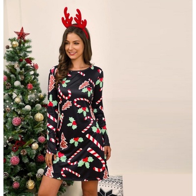 Šaty s vianočnou potlačou Christmas čierna s potlačou