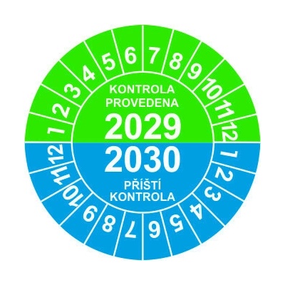 Grafiko | Kontrolní kolečko typ 25 - 2029/2030 zelená/modrá - Materiál fólie s ochrannou laminací, Rozměr aršík 30ks ⌀ 25mm