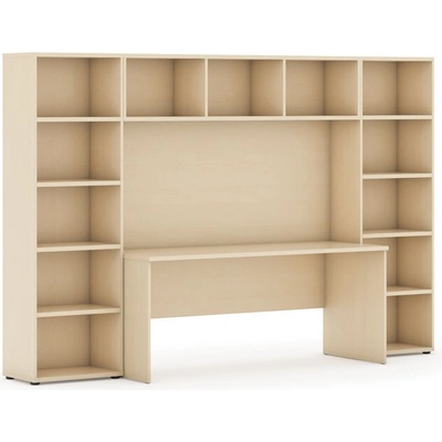 Zostavy knižníc INTEGRO so stolom, nižšie, 2950x700/400x1923 mm, breza