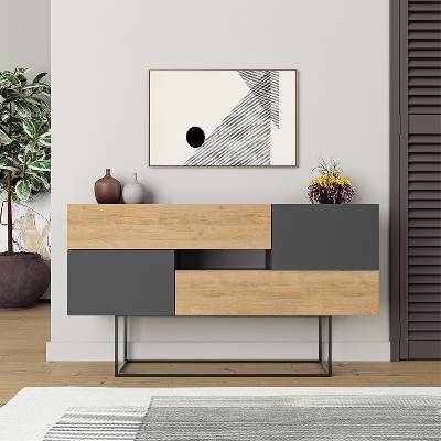 TopMebel Буфет Eros от меламин в дъб - антрацит 145x40x82см