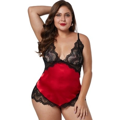 Red Lace Silky Satin Plus Size Chemise