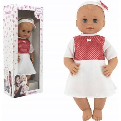 Bábika Teddies 50 cm biele šaty s červenými bodkami
