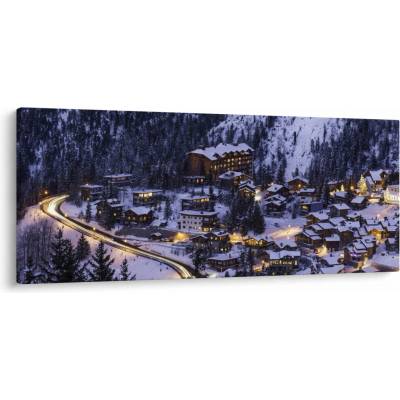 Obraz - horské zimní městečko, jednodílný 120x50 cm