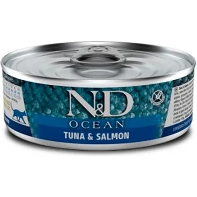 Farmina N&D Ocean Cat Tuna and Salmon Adult Grain Free - Консервирана храна за израснали котки над 1 година, с риба тон и сьомга, без зърно, 70 гр