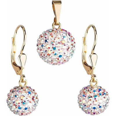 Evolution Group Zlatá 14 karátová sada šperků s krystaly Swarovski náušnice a přívěsek AB efekt 939072.2