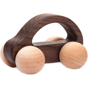 Smart Baby Дървена количка Smart Baby - Тъмна, с бели колелета (ACT302-01)