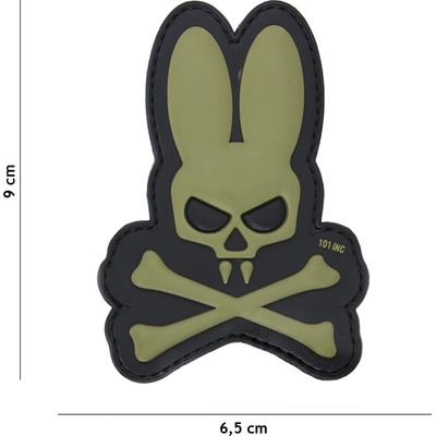 Gumová nášivka 101 Inc Skull Bunny - olivová