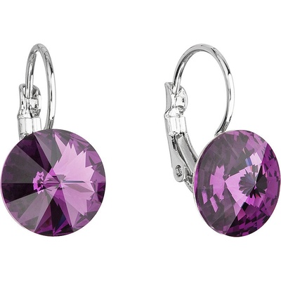 Evolution Group náušnice bižutéria so Swarovski kryštálmi fialové okrúhle 51002.3 amethyst