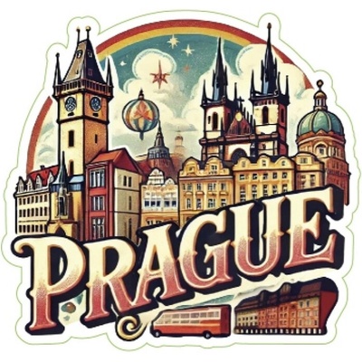 Samolepka ČR Prague so Staromestským námestím 5,7 x 6 cm - farebná