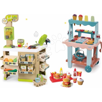 Smoby Set obchod Bio Ovoce-Zelenina Organic Fresh Market a stánek se zmrzlinou a hamburgery