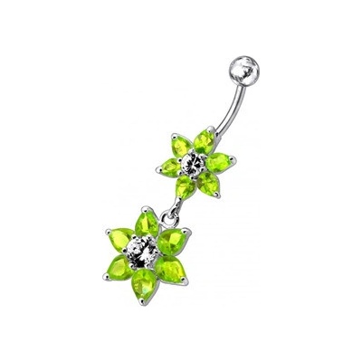 Šperky4U stříbrný piercing do pupíku světle zelené zirkony BP01193-G