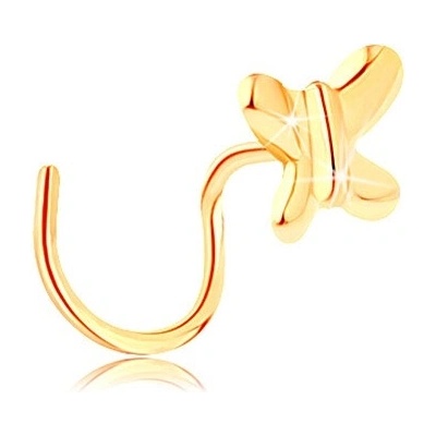 Šperky Eshop - Zahnutý piercing do nosu ze žlutého zlata 585 - malý lesklý motýlek S2GG142.07