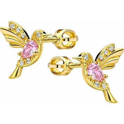 Zlaton Náušnice žluté zlato ptáček s růžovým zirkonem 1.3cm 1.95g 000592606253