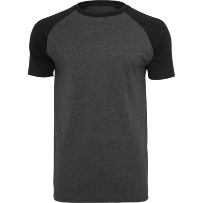 Build Your Brand pánske dvojfarebné tričko s krátkym rukávom tmavošedý melír čierna