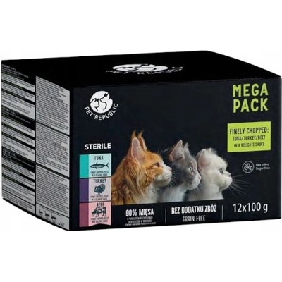 PetRepublic pro kočky v jemné omáčce MIX 3 příchutě 12 x 100 g