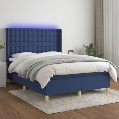 vidaXL Боксспринг легло с матрак и LED, синьо, 140x200 см, плат (3139203)