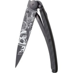 DEEJO 1gc511 tattoo black serration / Ултралеко джобно ножче с карбонова дръжка и частично назъбено острие (1gc511)