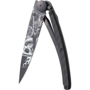 DEEJO 1gc511 tattoo black serration / Ултралеко джобно ножче с карбонова дръжка и частично назъбено острие (1gc511)