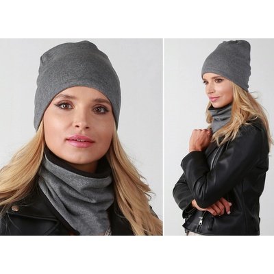 Fashionweek zimní set čepice a šála pletený tunel na fleece ZIZI-B3 šedý
