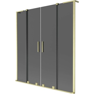 Mexen Velar L Duo двукрила разтегателна вана 140 x 150 cm, графит, златиста четка - 896-140-003-42-55 (896-140-003-42-55)