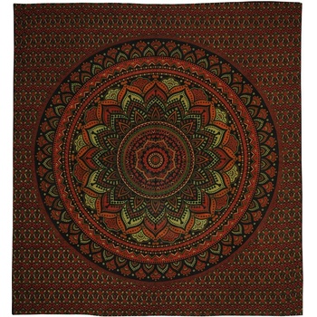 BOB Batik přehoz na postel indický Lotos Mandala červeno zelený bavlna King size Dvoulůžko 225 x 200 cm