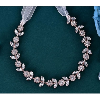 Naishide Jewelry Čelenka do vlasů s krystalovými květinami - Zlatavá/ růžová