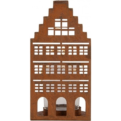 Rezavá dekorace svícen Domek S - 8*8*15 cm - Clayre & Eef