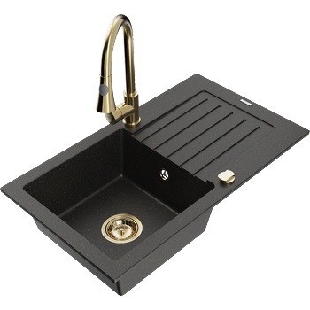 Mexen Pablo гранитна мивка с 1 камера и отцедник с кухненски смесител Elia, (6510-75-670101-50)