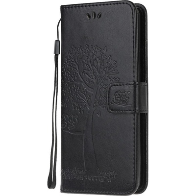 GKK Кожен Калъф с Джобове за Huawei P40 Lite, Tree Owl Wallet Book Case, Черен (5901017159831)
