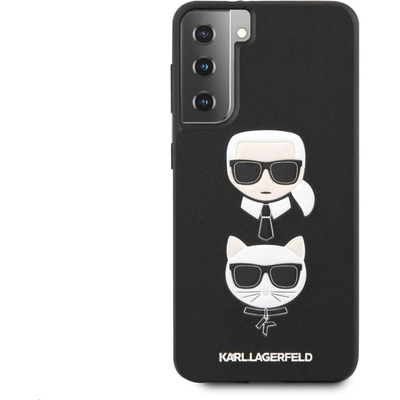 KARL LAGERFELD Saffiano Karl & Choupette Heads Case - дизайнерски кожен кейс за Samsung Galaxy S21 Plus (черен)