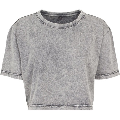 Build Your Brand Dámske crop top tričko Acid Washed Šedá čierna