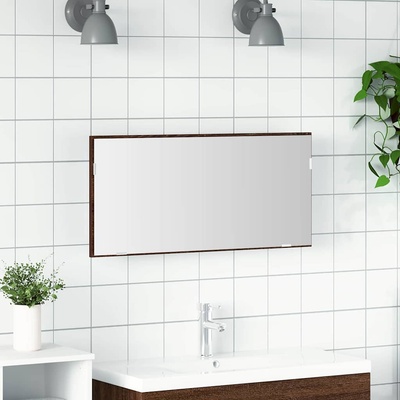 vidaXL Огледало Кафяв дъб 80 x 37 см Стъкло и инжектирано дърво (863305)