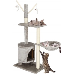 Springos Игрален комплект за котки, с място за чесане, криене, спане, мишки, 108см, сив (pa1037)