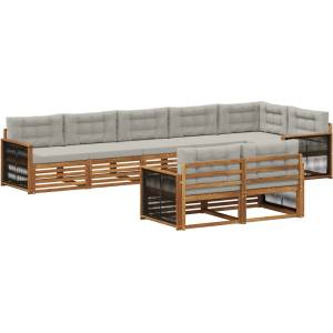 vidaXL Комплект дивани за открито 8 бр. Натурално и светлосиво (3383504)