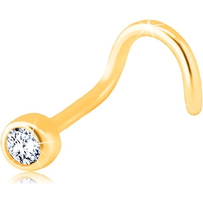 Šperky Eshop zlatý zahnutý piercing do nosu čirý blýskavý zirkon v objímce S2GG229.01