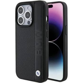 BMW Кейс BMW Leather Textured & Stripe за iPhone 15 Pro, черен (BMW000708-0)