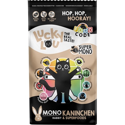 LUCKY LOU Food Code pre mačky Adult MONO Králik 0,75 kg