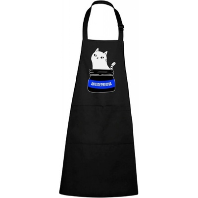 Dobrý Triko Zástěra s kočkou ANTIDEPRESIVA Černá