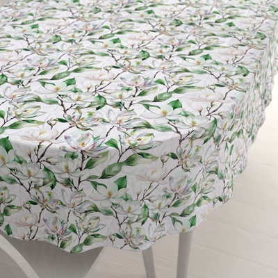 Biante Teflonový oválný ubrus TF-117 Květy magnolie na bílém 140x160 cm