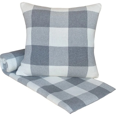 SCANquilt pletený pléd design kostky smetanovošedá střední 130x200
