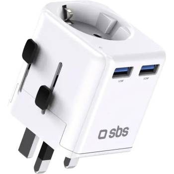 Sbs универсален адаптер за пътуване - EU 2xUSB-A - бял (TEADAPTEUGND)