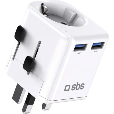 Sbs универсален адаптер за пътуване - EU 2xUSB-A - бял (TEADAPTEUGND)