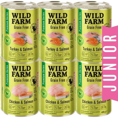 WILD FARM Premium Grain Free Turkey and Salmon / Chicken and Salmon Junior 12x400g - беззърнена храна за котенца