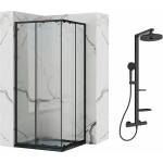Rea Комплект душ кабина Rea Punto черна 90x90 см и душ колона Ideal Standard Alu+ черна (5902557350810+BD583XG)