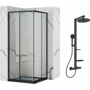Rea Комплект душ кабина Rea Punto черна 90x90 см и душ колона Ideal Standard Alu+ черна (5902557350810+BD583XG)