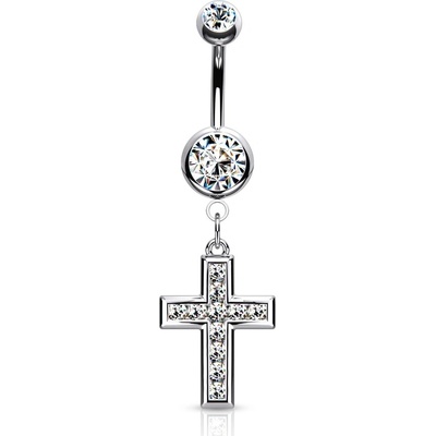 Šperky4U piercing do pupíku křížek čiré zirkony WP0034-C