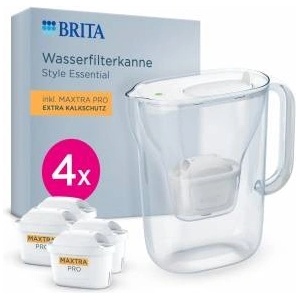 BRITA water filter jug Style Essential white (2.4l) incl. 4x BRITA MAXTRA PRO extra limescale protection - refrigerator-suitable filter jug with Smart Light LED & folding lid, filters impurities & more - 14 Филтрираща кана