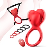 SuperLove 2in1 Heart Wearable Clitoral Vibrator & Cock Ring with Remote & App Red